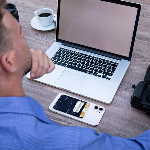 Weewooday 6 Pieces Phone Card Pocket Holder Stretchy Spandex Wallet Pocket Marble Pattern Double Pouch Credit Card ID Case Pouch Sleeve Adhesive S...