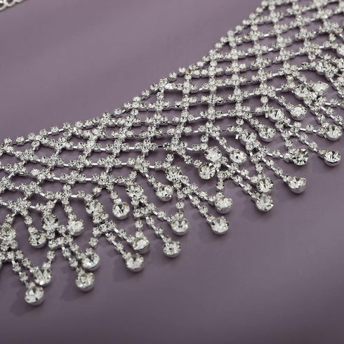YERTTER Dainity Full Rhinestone Chunky Chain Diamond Silver Chain Collar Statement Tassel Crystal Choker Necklace Adjustable for Party Music Bar W...
