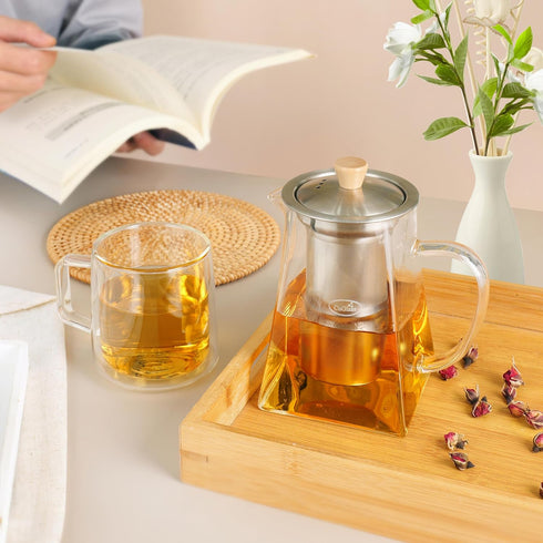 CNGLASS Glass Teapot with Infuser,24oz Clear Glass Tea Kettle with Removable Stainless Steel Strainer,Stovetop Safe Glass Teapot for Blooming and ...