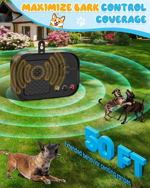 Ultrasonic Dog Bark Deterrent Devices, Rechargeable Anti Barking Device 50Ft Effective Control Range Safe for Human & Dogs Portable Indoor & Outdo...