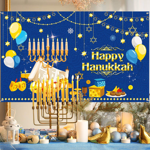 Tatuo Large Happy Hanukkah Party Decoration - Chanukah Photography Backdrop 70.9 x 43.3 Inch Blue Shiny Menorah Lamp...