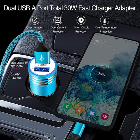 30W Fast Car Charger Type C Cable QC3.0 Wall Plug Fast Charging for Samsung Galaxy A25 A15 A53 A03S A14 A13 S23 S22 Ultra S21 S10 S9 S10 S8 Plus A...