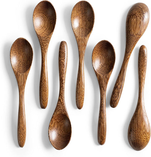 7 PCS Small Wooden Spoons, 5.8 Inch Honey Spoons for Tea, Padauk Wooden Honey Teaspoon for Coffee, Little Tiny Wood Spoons, Bamboo Table Spoon for...