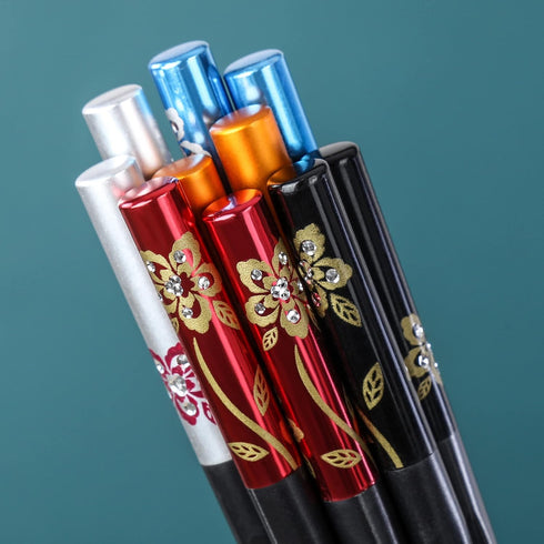 Fiberglass Chopsticks Series - Japanese Non-Slip Chopstick, Reusable Chop Sticks Dishwasher Safe, 5 Pairs, Gift Set, 9.9 Inches, Spring Flower...