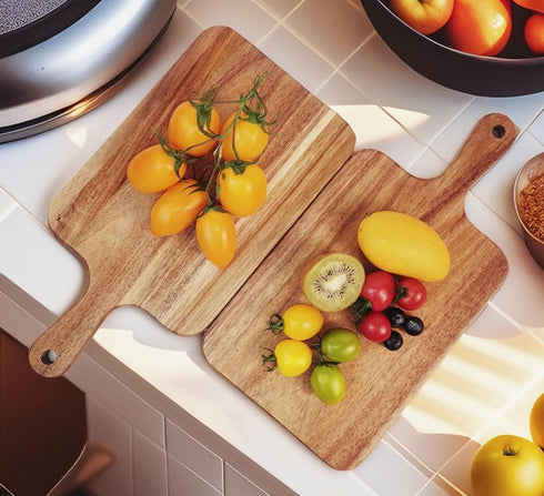 Acacia Wood Cutting Board with Handle 13.7''X7'' / Charcuterie Board/Serving Board/Cheese, Bread, Vegetables & Fruits Serving Board (Rectangular)...