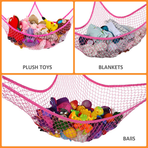 Toy Hammock, Stuffed Animals Hammock, Jumbo Toy Storage Net 83" Wall Sling Corner Extra Large Kids Children Mesh Toy Net Organizer (Pink, 83 Inch)...