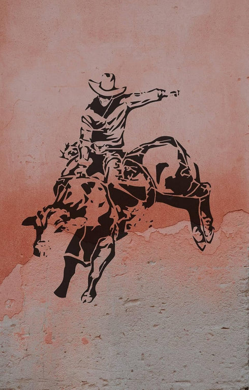 Cowboy Bullrider Logo Stencil 8" x 6.5" Mylar Laser Cut Stencil Arts and Crafts Material Scrapbooking for Airbrush Painting Drawing and More Reusa...