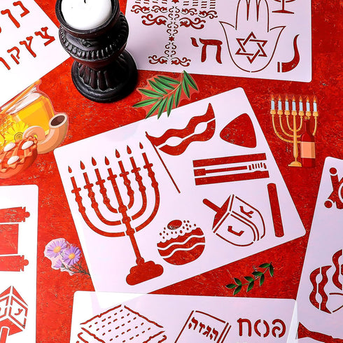 12 Pieces Hebrew Stencil Jewish Stencil Hebrew Plastic Stencil Hebrew Alphabet Letters Stencil Jewish Holidays Pictures Stencil 9.8 x 7.9 Inch Jew...