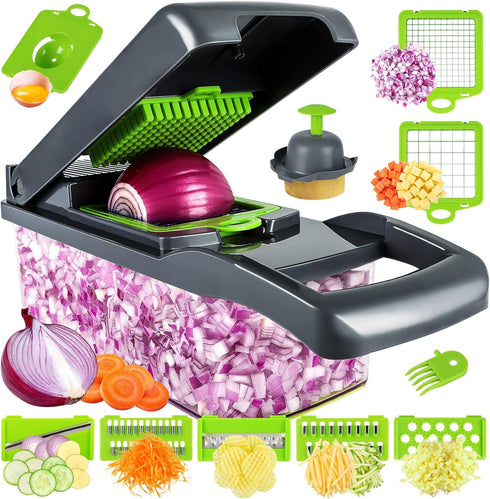 Vegetable Chopper, Pro Onion Chopper, Multifunctional 13 in 1 Food Chopper, Kitchen Vegetable Slicer Dicer Cutter,Veggie Chopper With 8 Blades,Car...