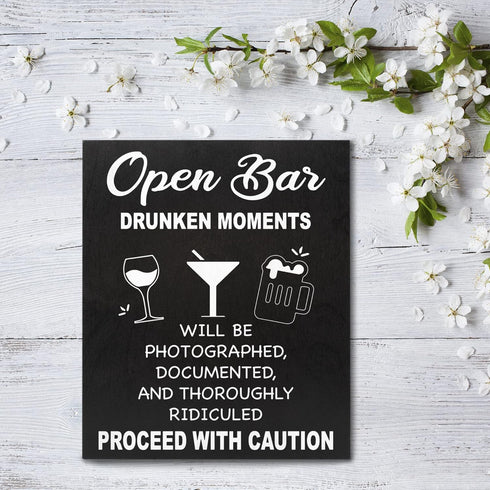 JennyGems Open Bar Hanging Wood Sign | Drunken Moments Will Be Photographed Documented and Thoroughly | Funny Wedding Reception Decor Sign | Birth...