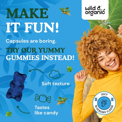 Wild & Organic Calm Gummies - Mood Support Supplement - Calming Gummies w/Ashwagandha Root, Rhodiola Rosea, Lemon Balm - Ashwagandha Supplements G...
