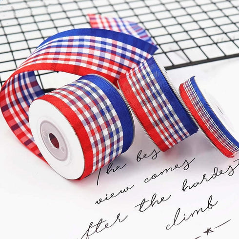 Gingham Ribbon,Red Blue White Buffalo Check,10 Yards x 3/8 inch, Holiday Crafts and Decorations...