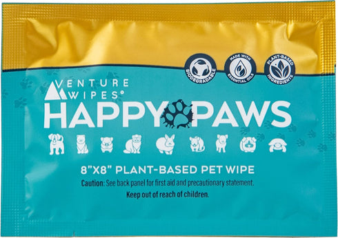 Venture Wipes Happy Paws - Natural Pet Wipes for Dogs and Cats - Biodegradable Grooming Wipes for Paws, Eyes, Ears, Glands, and More - Large Clean...