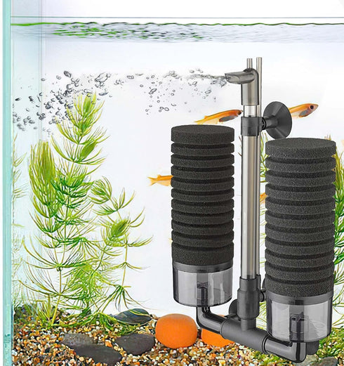 Aquarium Sponge Filter for 10-20 Gallon Fish Tank, Double Sponge with Ceramic Media Ball, for Fry Betta Shrimp Nano Tank,with 2 Spare Sponges and ...