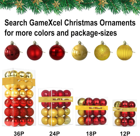Red & Gold 2.5" Christmas Balls Christmas Tree Decoration Ornaments Shatterproof Hanging Balls for Birthday Halloween Holiday Wedding Decorations ...