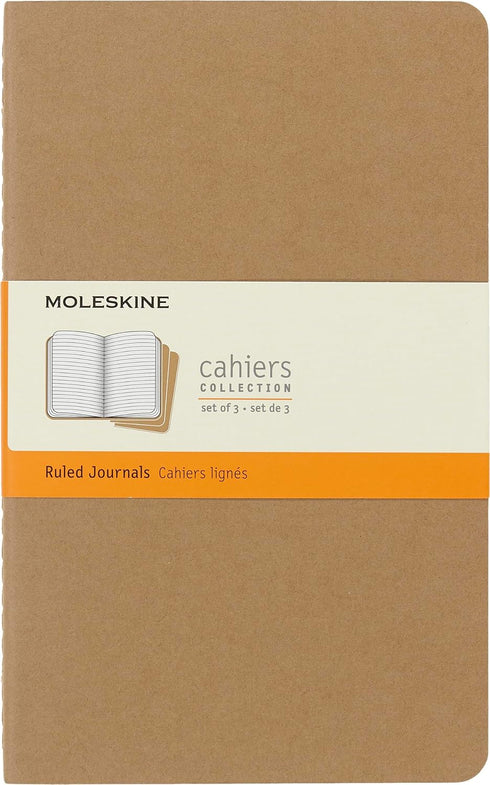 Moleskine Cahier Journal, Soft Cover, Large (5" x 8.25") Ruled/Lined, Kraft Brown, 80 Pages (Set of 3)...