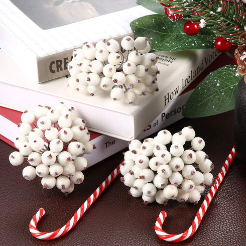 Tatuo 400 Pieces Artificial Frosted Holly Berries Fake 12 mm Mini Fruit Berry Flower Fall Decor (White)(White)...