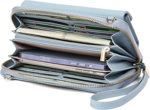 Crossbody Wallet Phone Purse for Women Small Leather RFID Bifold Wristlet Clutch Travel Wallet Credit Card Holder...