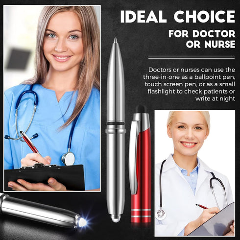 5 Pieces Stylus Pen for Touchscreen Devices Multi-Function Capacitive Pen with LED Flashlight Writing Pens with Ballpoint 3 in 1 Metallic Pens wit...