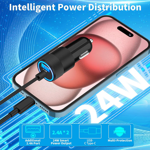 ?MFi Certified? iPhone 15 Car Charger Fast Charging, Rombica 4.8A USB Power Cigarette Lighter USB-C Car Charger Adapter + 6FT Type-C Coiled Cable ...