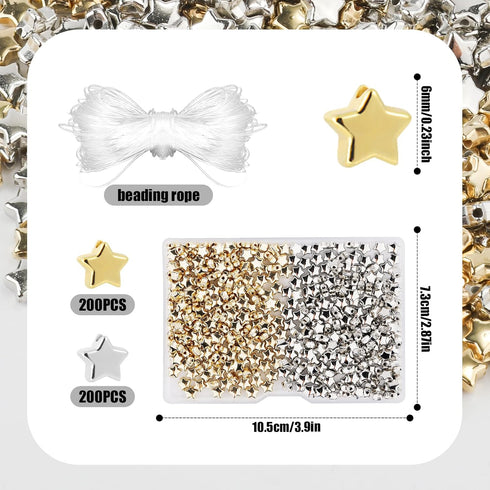 400pcs Star Spacer Beads Kit, 0.23 Inch Star Shaped Beads with Beading Rope, Bracelets Making Accessories Spacer Beads for Making Jewelry Bracelet...
