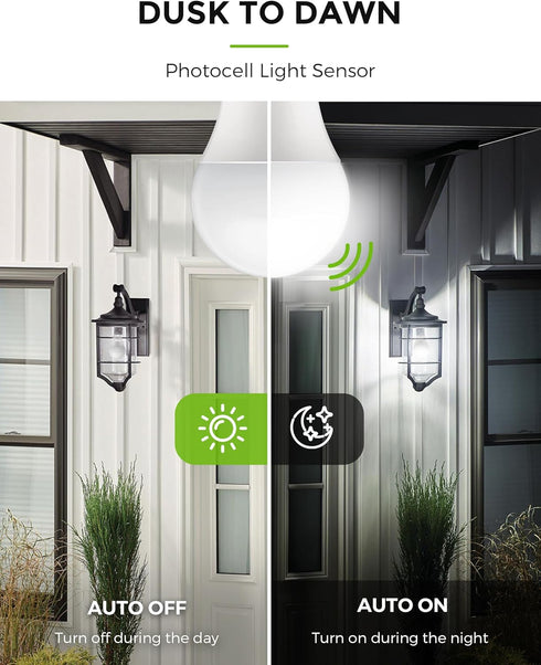 LOHAS Dusk to Dawn Light Bulbs Outdoor, Light Sensor Bulb 60W Equivalent, A19 LED Bulb Daylight 5000K, 9W Photocell Sensor LED, 900LM Auto On/Off ...