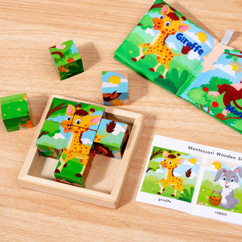 Wooden Animals Block Puzzles for Kids Ages 2-4 with Book, Jigsaw Puzzles Preschool Learning Educational Interactive Toys Gift for Boys Girls, Wood...