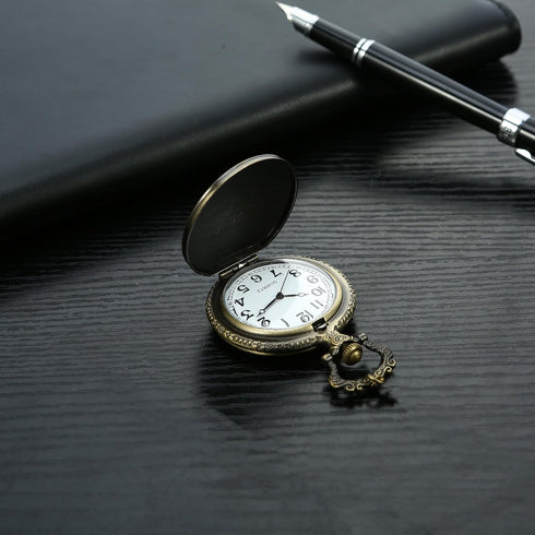 BOSHIYA Retro Flower Openwork Cover Quartz Pocket Watch with Chain Half Hunter Pocket Watches for Women with Box, for Mother's Day...