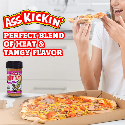 ASS KICKIN' Hot & Spicy Garlic Salt – 4oz. Shaker Jar - Perfect Flavored Salt for Popcorn Seasoning, Margarita Salt and French Fry Seasoning - Pre...