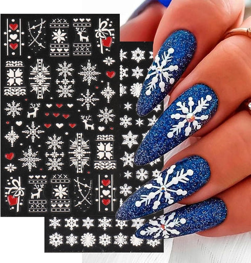 Christmas Nail Art Stickers 5D Embossed White Snowflake Nail Decals Cute Stereoscopic Elk Heart Nail Art Supplies Christmas Tree Planet Nail Desig...