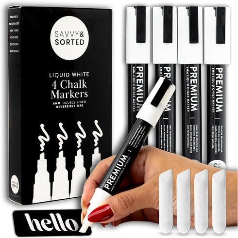 White Liquid Chalk Markers Erasable - 4PK 6mm Fine Tip Chalk Markers Chalk Pens - Chalkboard Markers Bistro Chalk Marker Glass Window Markers - Gl...