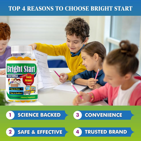 BrightStart Brain Focus Vitamins for Kids & Teens, Attentive Child Supplement Omega 3 for Kids, Focus Booster Nootropic Supplement Support Attenti...