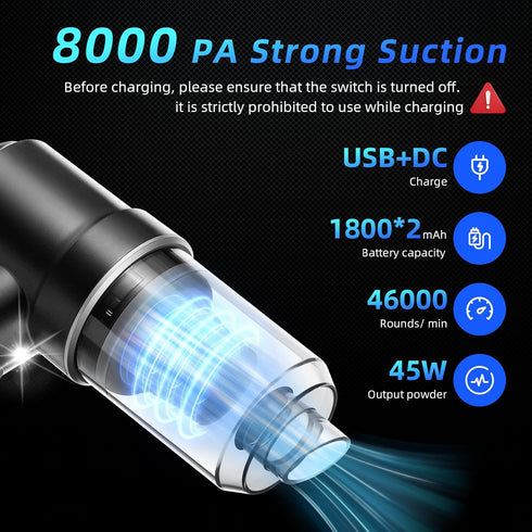 Car Vacuum Portable Cordless 8000Pa Mini Hand held Vacuum Cleaner and Air Duster, 120W High Power Wet and Dry Car Vacuum Cleaner Rechargeable with...