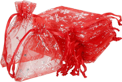 Bememo 100 Pieces Christmas Organza Bags Snowflakes Organza Bags Mesh Jewelry Candy Drawstring Small Pouches for Winter Wedding Christmas Party...