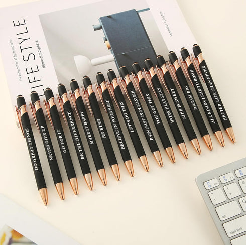 Aozora 15 Pieces Retractable Ballpoint Pens Black Ink 1.0 mm with Stylus Tip, Inspirational Motivational Screen Touch School Office Supplies (Blac...