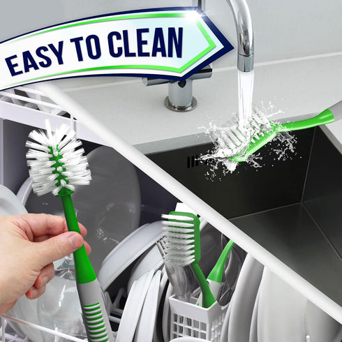 Dish Brush Set of 4 with Bottle Water Brush, Scrub Brush and Scrubber Brush - Kitchen Scrub Brushes Ergonomic Non Slip Long Handle for Cleaning Cl...