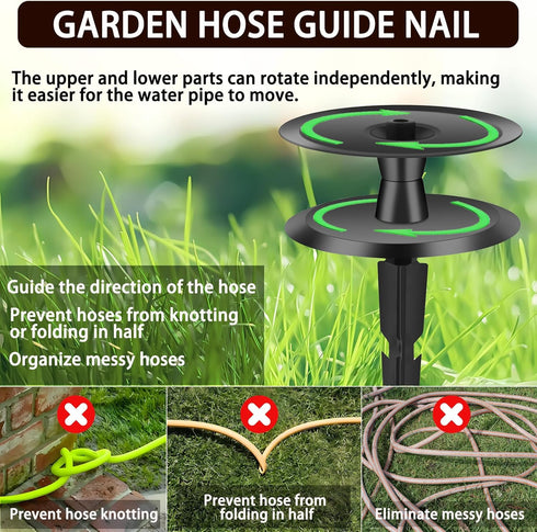 2 PCS Garden Hose Guide Spike,Hose Guide Stake Heavy Duty Pure Metal Hose Roller Guide,Keep Flowering Hose Out of Flower Beds,Rustproof Coated Gar...
