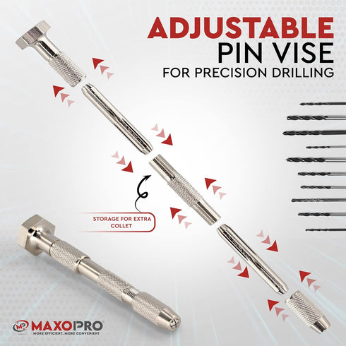 Swivel Head Pin Vise Hand Drill with Two Reversible Collets – Size Range (0-2.381 mm) - Nickel Plated, Anti- Slip Steel Body Resin Drill for Jewel...