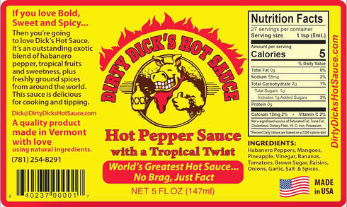 Dirty Dicks Original Hot Sauce, 5 Fl Oz - Award-Winning Blend of Habanero, Tropical Fruits & Spices (Pack of 3)...
