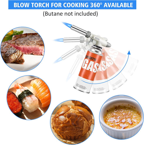 Butane Torch Kitchen Blow Lighter, IEIK 360 Degree Reverse Professional Chef Culinary Torch with Safety Lock and Adjustable Flame for Cooking Crèm...