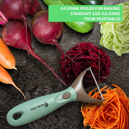 Premium 3-in-1 Vegetable Peeler Set - Sharp Stainless Steel Blades with Interchangeable Handle, Straight, Julienne & Wide Peelers – Space-Saving,M...