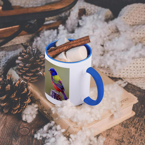3dRose Painted Bunting Male Bird Perched Mug, 11 oz, Blue...