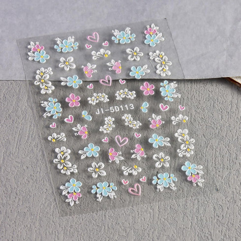 JMEOWIO 3D Embossed Flower Nail Art Stickers Decals Self-Adhesive Pegatinas Uñas 5D Spring Summer Floral Heart Nail Supplies Nail Art Design Decor...