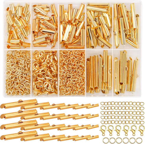 JOJOPLAY All Size Slider Clasp for Beading Slide Tube Cord Ends with Open Jump Rings Lobster Clasp Chain Extender Jewelry Finding Kit Bead Loom En...