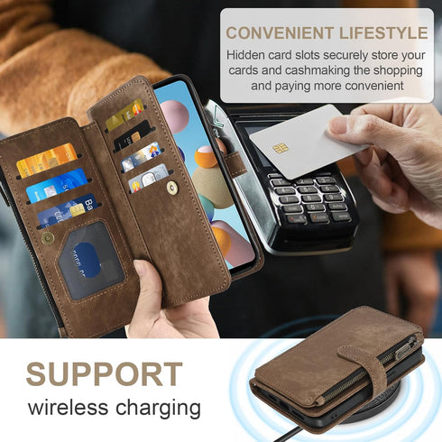 Asuwish Phone Case for Samsung Galaxy A21 Wallet Cover and Tempered Glass Screen Protector Leather Flip Credit Card Holder Stand Lanyard Wrist Str...