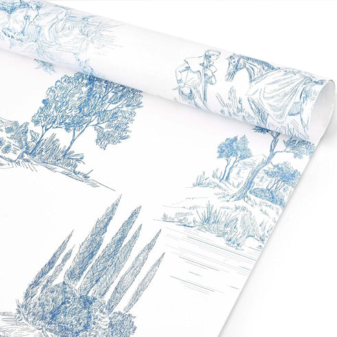 Bolsome 12Pcs French Style Wrapping Paper Blue White Vintage Village Printed Gift Wrap Paper Rustic French Toile Gift Wrap Paper for Wedding Brida...