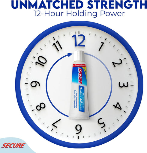 Secure Waterproof Denture Adhesive - Zinc Free - Extra Strong 12 Hour Hold - 1.4 oz (Pack of 2)...