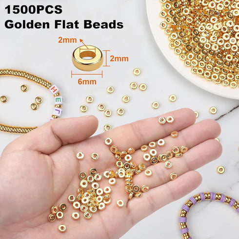 1500pcs 6mm Gold Flat Round Spacer Beads Disc Loose Jewelry Making Beads for DIY Bracelet Necklace Earring Craft Supplies...