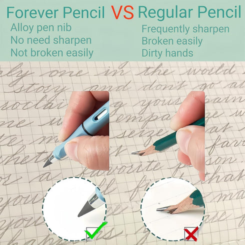 Forever Pencils, 6ct Magic Infinity Pencils with Eraser, Inkless Never Sharpen Everlasting Eternal Pencil with 6 Replacement Nib for Writing Drawi...