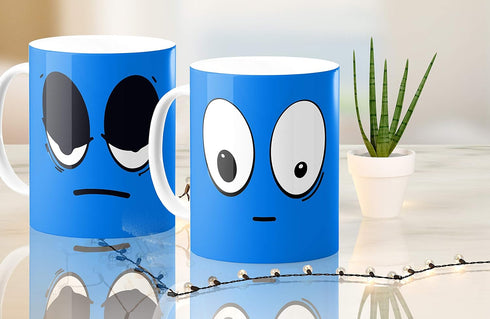 Cortunex Heat Changing Mug - 11 Oz Ceramic Color Changing Coffee Mug with A Funny Blue Sleepy Smiley Face - Cute Heat Sensitive Magic Mug with Fun...